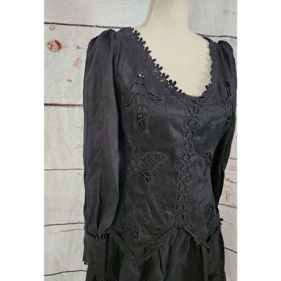 Redpolaris Rare Linen Embroidered Cut Out and Lace Embellished Maxi Dress Size - Picture 3 of 10